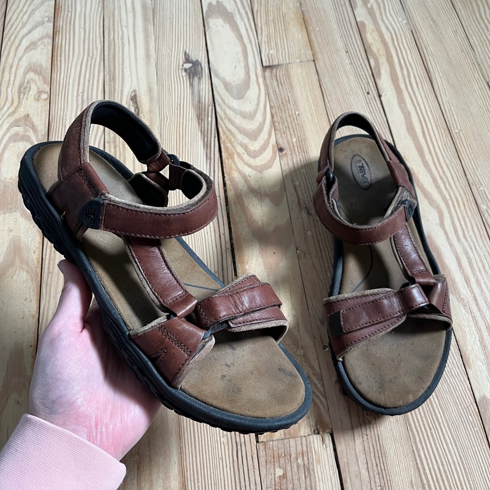 Teva Terra Fi Sandals Womens 9 Brown Leather Waterproof Hiking Sport Strappy y2k